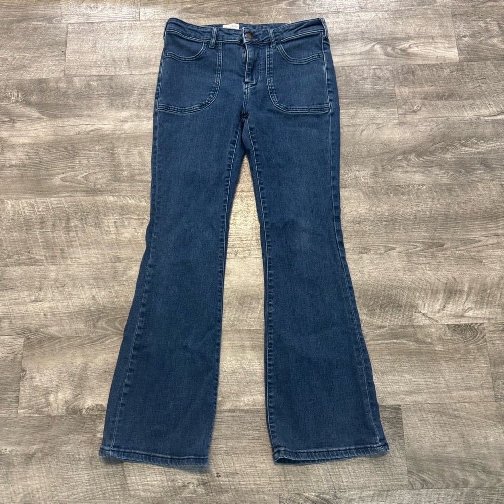 Pilcro Women's Dark Blue Flared Wide Leg Jeans